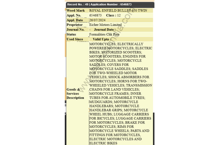Royal Enfield Bullet 650 Twin name trademarked